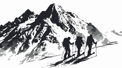 Skiing in Majestic Mountains: Outdoor Adventure Illustration