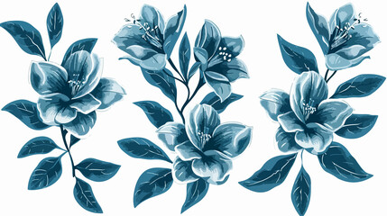 Botanical Flower Set Outline Silhouette Hand Drawn Illustration