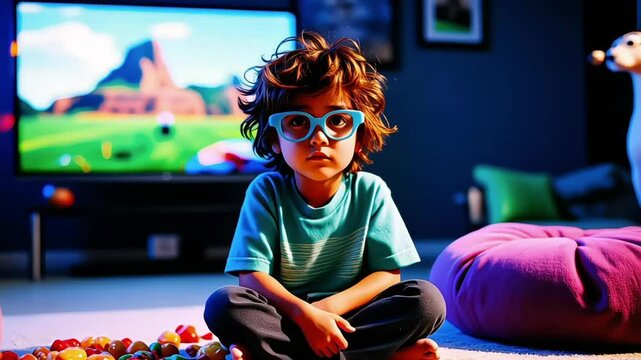 boy watching tv at home