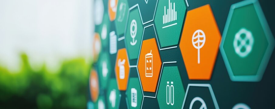 Venture Capital Funding Announcement News. Hexagonal icons on a green background depicting various concepts.