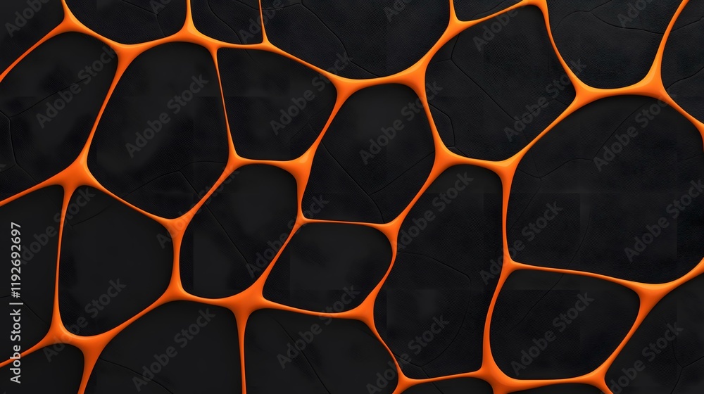 Poster the image contains an abstract pattern of bright orange, thick, interconnected lines forming a netwo