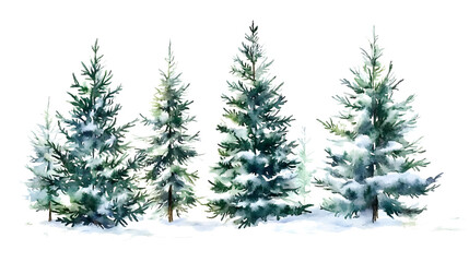 Fototapeta premium watercolor drawing of christmas fir tree forest isolated on white or transparent png