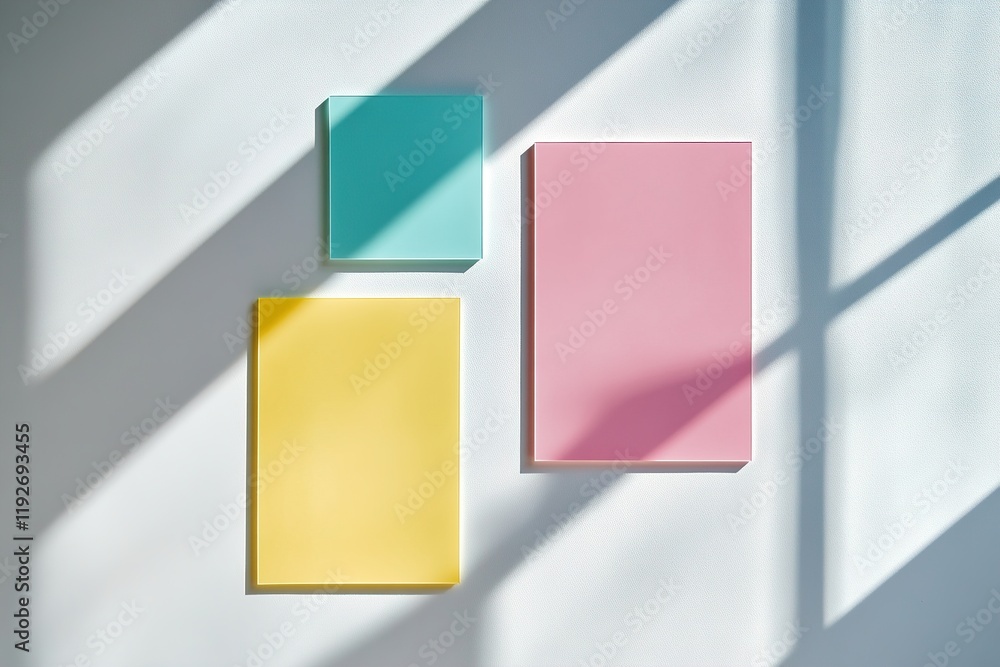Poster vibrant abstract color swatches create a modern minimalist backdrop with soft shadows against a ligh