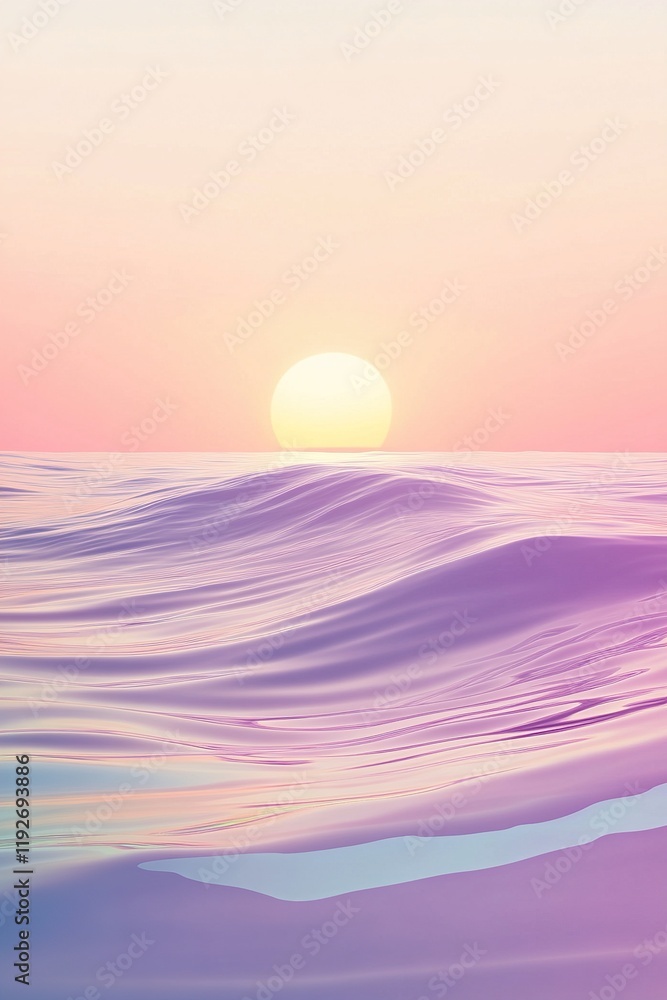 Poster experience tranquility with flowing wave patterns in a serene rainbow gradient at sunset