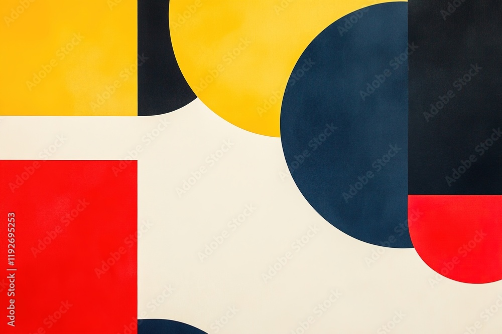 Poster dynamic geometric shapes in bold colors create a minimalist nordic-inspired background for modern de