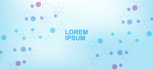 Modern scientific background with hexagons, lines and dots. Wave flow abstract background. Molecular structure for medical, technology, chemistry, science. Vector illustration