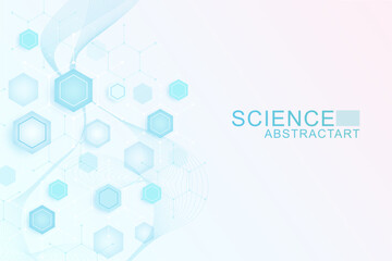 Obraz premium Modern health care abstract background with lines, dots and hexagons. Medical innovation banner template concept. Vector illustration.