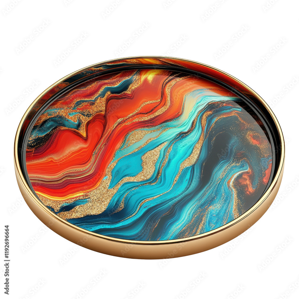 Poster vibrant abstract pattern with golden accent in round frame