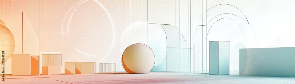 Aufkleber creative blueprint style background featuring abstract geometric shapes in soft pastel hues with lar