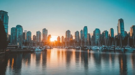 Fototapeta premium Vancouver Cityscape Sunset at the Marina