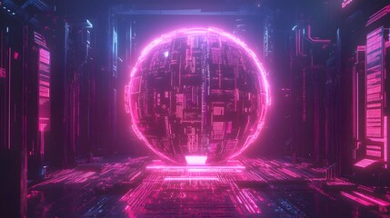 Fototapeta premium Futuristic Cyber Portal with Neon Data Streams