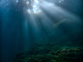 Sonnenstrahlen unter Wasser