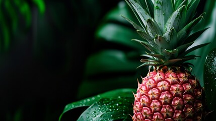 Red Pineapple in Lush Tropical Foliage