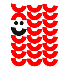 a playful pattern of red and black semi-circles on a white background, forming a smiling face amidst geometric repetition and bold contrast.