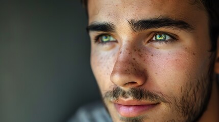 Obraz premium A close-up portrait of a young man with green eyes.