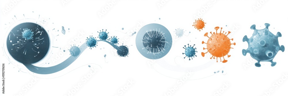 Leinwandbilder illustrated stages of virus lifecycle including penetration and replication process visualization. g