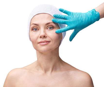 Dermatological examination of caucasian woman's face by medical professional