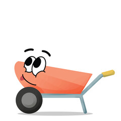 happy wheelbarrow mascot vector illustrations. fun and playful concept. job, tools, building, workers, safety, city, construction equipment, renovation and restoration themes