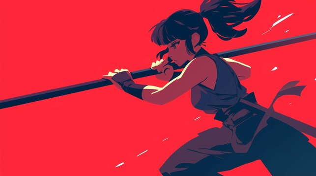 Female Warrior Charging with Spear