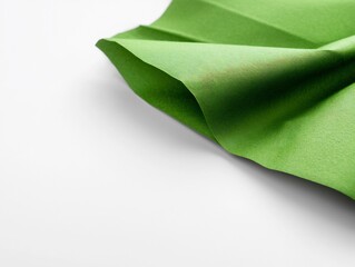 Softly folded green fabric drapes elegantly against white background showcasing subtle texture. AI Generated