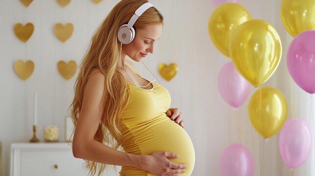 Celebrating pregnancy milestone with joyful vibes home interior lifestyle photography bright atmosphere side view expecting happiness