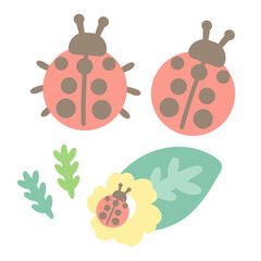 てんとう虫　葉っぱ　花　イラスト