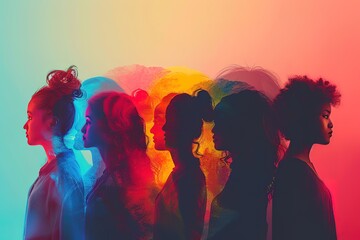 Silhouette profile group of men and women of diverse culture. Diversity multi-ethnic and multiracial people. Concept of racial equality and anti-racism. Multicultural society.