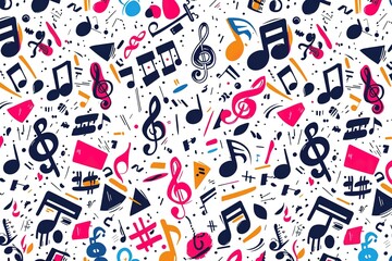 Music signs seamless pattern, accidental, note symbols background. Hand drawn doodle style vector graphics