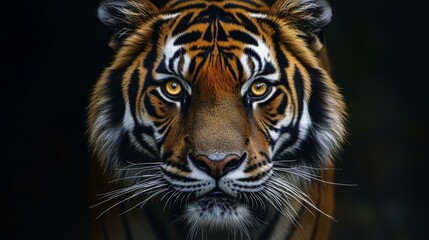 Fototapeta premium Intense Tiger Stare Close-Up in Darkness