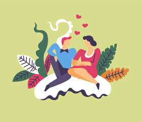 Couple Sitting With Romantic Elements