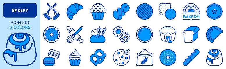 Icons in two colors about bakery products