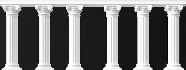 Fototapeta premium White Marble Columns Showcasing Various Architectural Styles, Isolated on White Background, Classic, Elegant, Historical, Structural Design