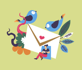 Envelope With Birds And Floral Elements