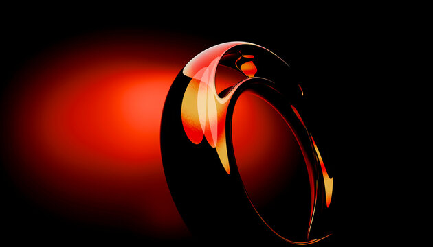 Illustration, abstract red and black background with a glossy, swirling design evoking a sense of movement