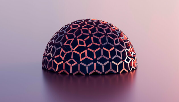 Illustration, Dome-like structure with a geometric honeycomb pattern under soft lighting.