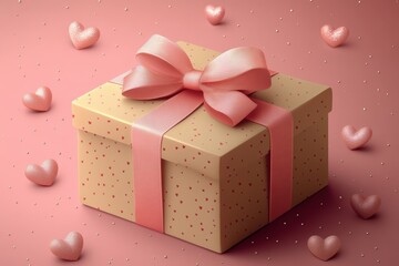 Fototapeta premium Pink Gift Box Surrounded by Hearts for Valentine's Day Celebration