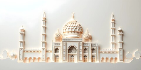 Obraz premium Mosque Paper Art with Delicate Domes and Subtle Background