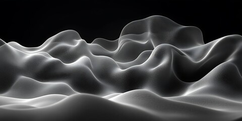 Obraz premium Abstract grayscale landscape, flowing curves, dark background, design element