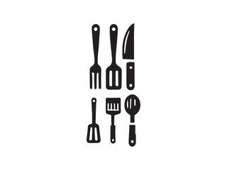 Simple Black Kitchen Utensils Vector Illustration