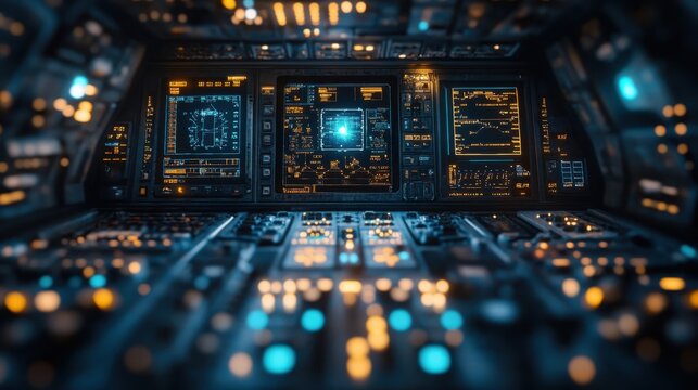 Aerospace industry equipment emphasizing precision on operations control backdrop, technical mastery theme