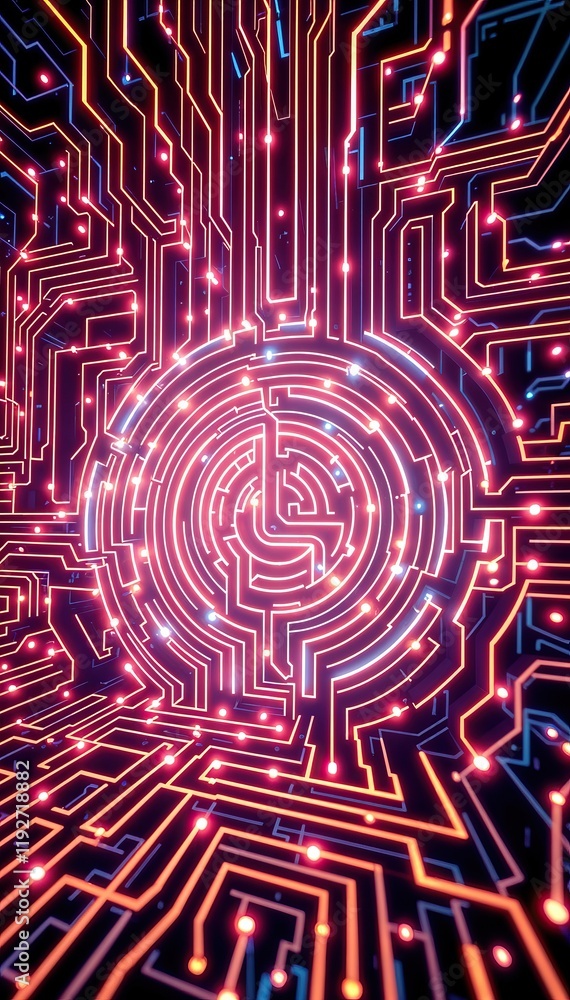 Poster Abstract Futuristic Tech Background Glowing Circuitry and Data Streams