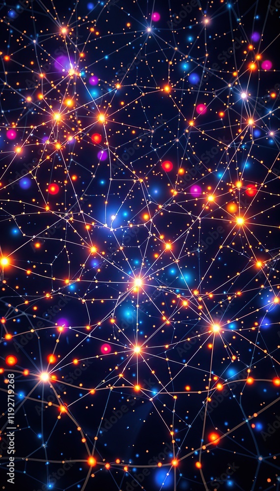 Aufkleber Abstract futuristic technology background with glowing nodes and connections forming complex ai neural network