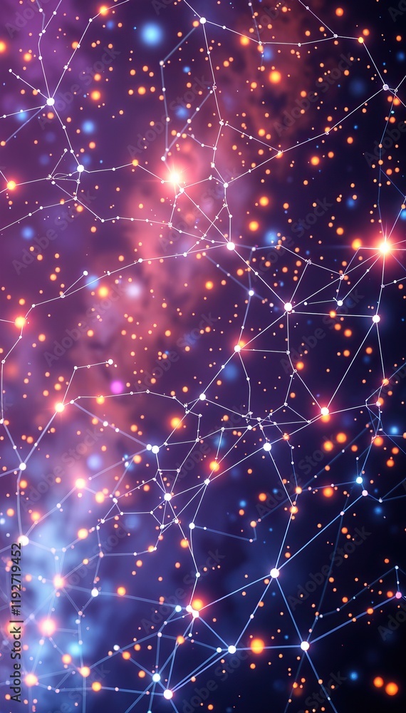 Poster Abstract futuristic tech background with glowing ai neural network nodes and connections
