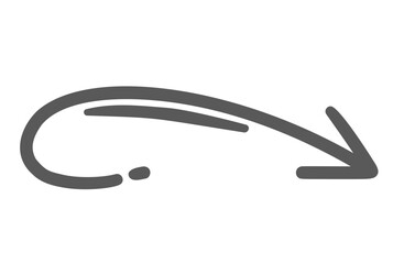 Curve arrow to right outline icon. Hand drawn vintage element of pointer with tip pointing downwards and double line. Direction, indicator mascot, simple curvy arrow doodle icon vector illustration
