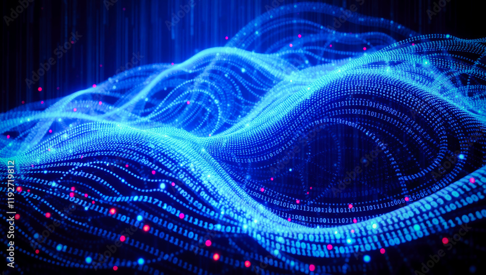 Poster binary code and complex layers of artificial intelligence abstract concept