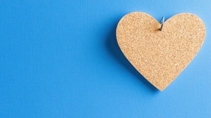 Obraz premium Heart-Shaped Corkboard Note Pins on Vibrant Blue Background
