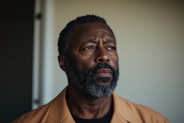 Pensive black man reflecting with hope and concern