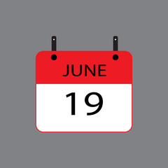 Calendar icon with date june 19 on grey background. Vector schedule symbol.