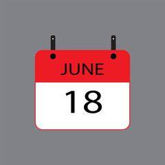 Calendar icon with date june 18 on grey background. Vector schedule symbol.