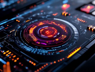 Obraz premium Glowing holographic interface, futuristic cyber aesthetic, seamless design, 3D illustration